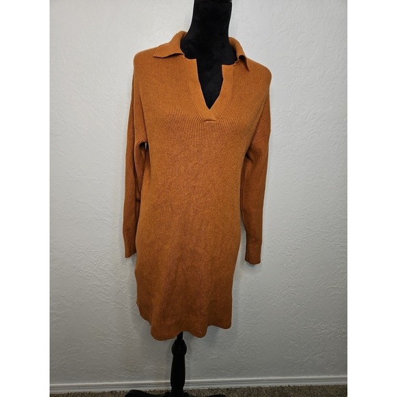 a new day Sweaters - Womens Sweater Dress Sz Med Rust Thick Classic Soft Collar Office Boho Classic